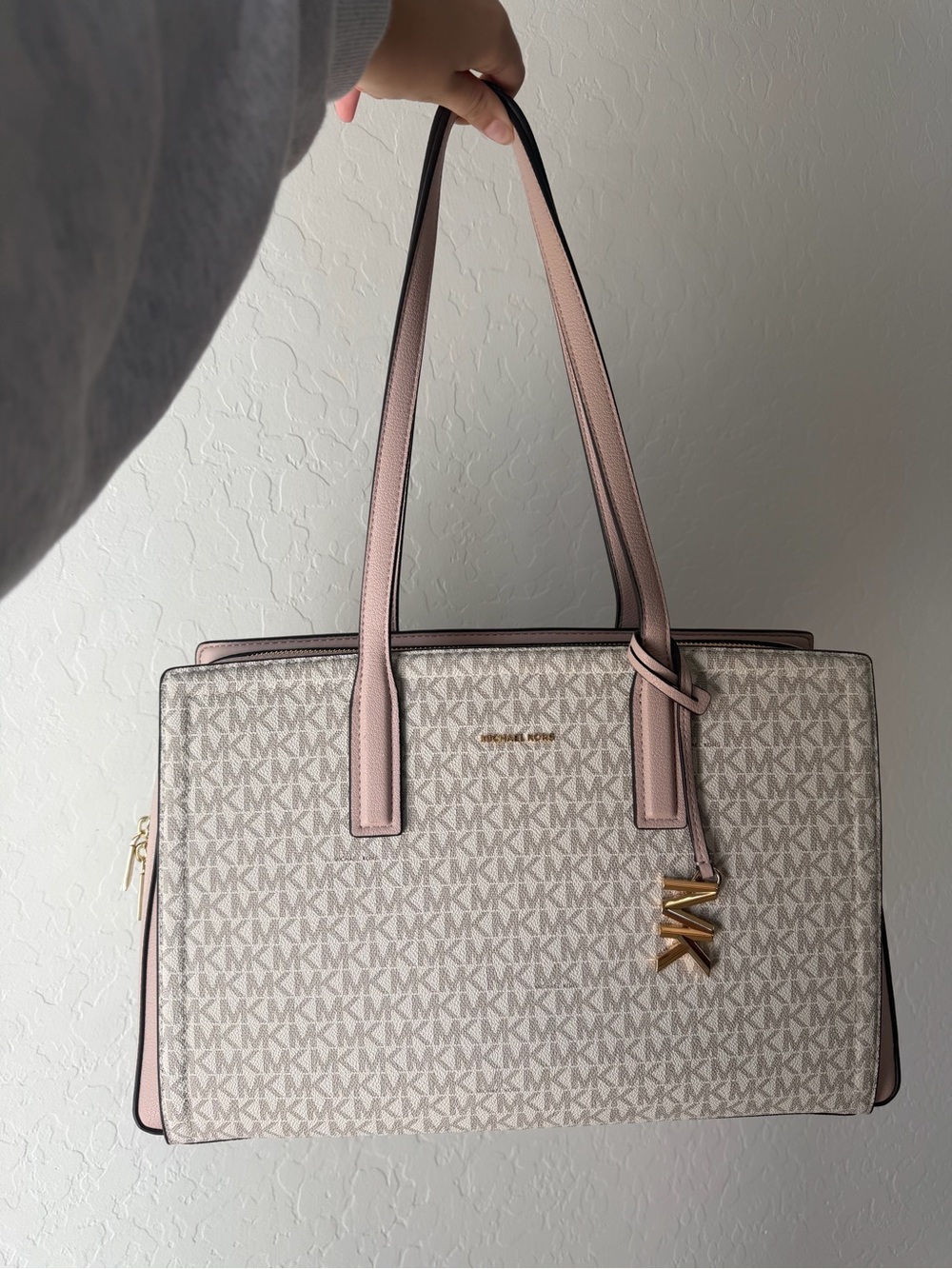 Michael Kors Pale Pink and Beige MK Logo Tote